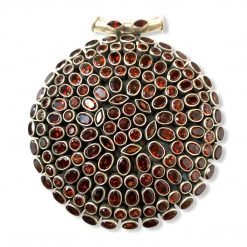 Huge Three Inches Diameter Garnet Pendant In Sterling Silver
