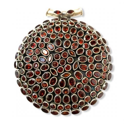 Huge Three Inches Diameter Garnet Pendant In Sterling Silver