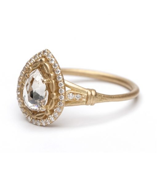 18k Solid Gold Pear Shape Rouse Cut Diamond Ring