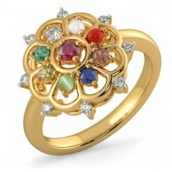 18k Solid Gold Natural Navaratna Diamond Ring
