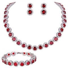 Round Cut White Topaz Ruby Tennis Necklace Bracelet Earrings