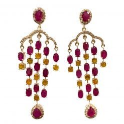 Sterling Silver Ruby And Yellow Sapphire Earrings