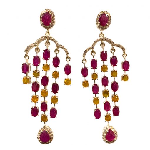 Sterling Silver Ruby And Yellow Sapphire Earrings