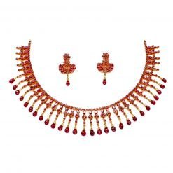 Sterling Silver Ruby Tear Drop Necklace with Earrings
