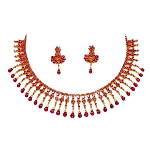 Sterling Silver Ruby Tear Drop Necklace with Earrings