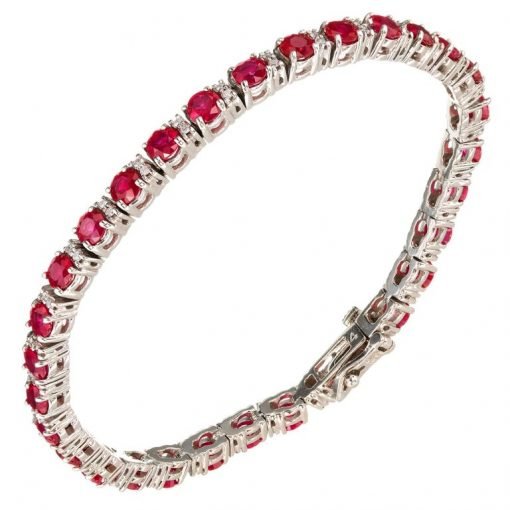 Ruby and White Topaz Sterling Silver Tennis Bracelet  Gleam Jewels