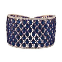 Sterling Silver Broad Cuff Sapphire Bracelet