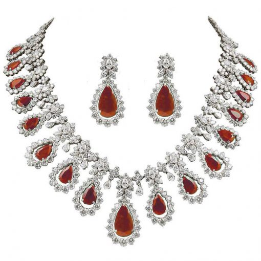 Decent Design Bridal Ruby Necklace with Earrings