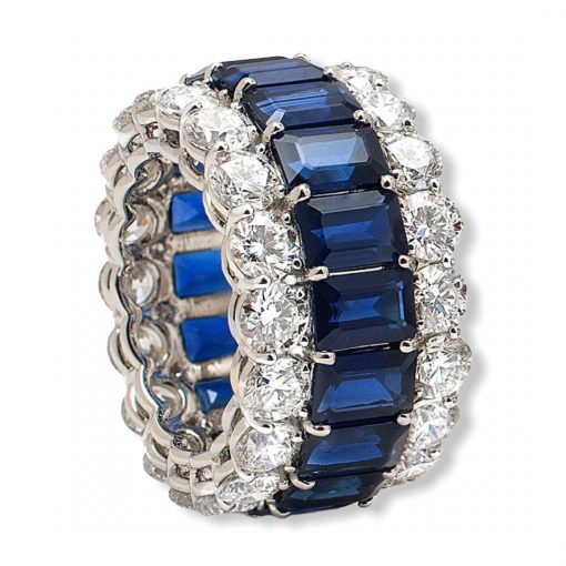 White Topaz and Blue Sapphire Eternity Ring