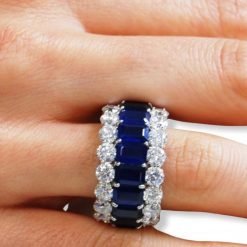 White Topaz and Blue Sapphire Eternity Ring