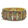 Sterling Silver Rose Cut Diamond Ruby Bangle Bracelet