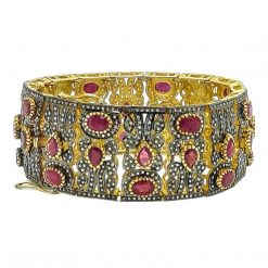 Sterling Silver Rose Cut Diamond Ruby Bangle Bracelet