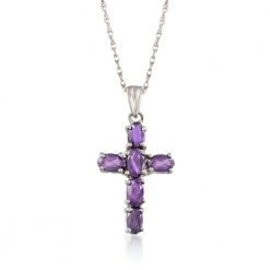 Amethyst Cross Pendant Necklace in Sterling Silver