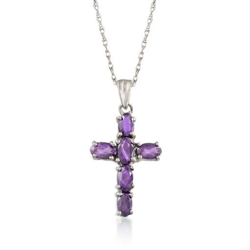 Amethyst Cross Pendant Necklace in Sterling Silver