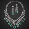 Big Bridal emerald Necklace with long Earrings