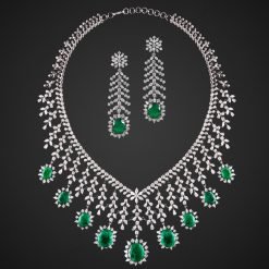 Big Bridal emerald Necklace with long Earrings