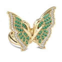 Beautiful Sterling Silver Zircon Emerald Butterfly Ring