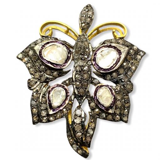 Victorian Inspired Diamond Polki Butterfly Pendant