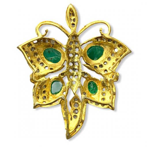 Victorian Inspired Emerald Diamond Butterfly Pendant