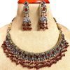 Vintage Design Garnet Chick Necklace with Earrings