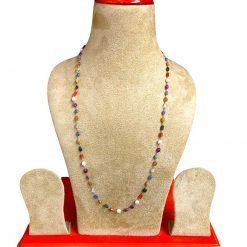 25 Inches long natural Navratna Necklace in Silver Wire
