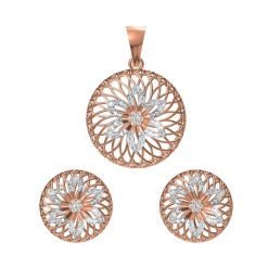Turkish Design 18k Rose Gold Diamond Pendant Set