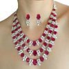 Sterling Silver Heavy Bridal Ruby Necklace with Earrings