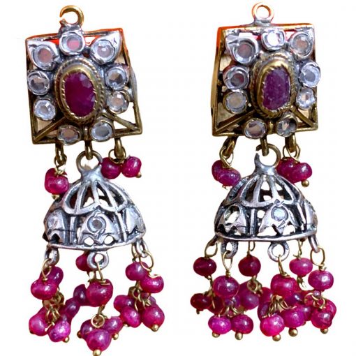 Vintage Design Ruby Chick Necklace with Earrings