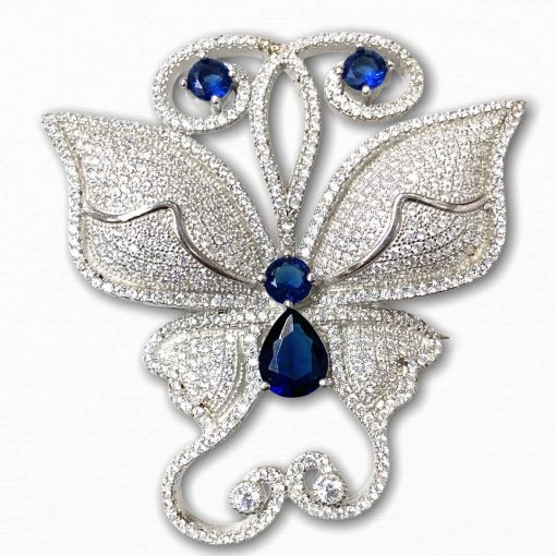 Fine Sterling Silver Blue Sapphire Butterfly Pendant Pin