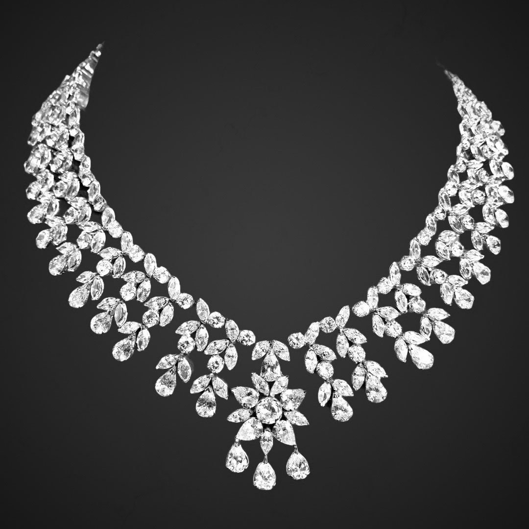 High Quality Sterling Silver Zircon Bridal Necklace - Gleam Jewels