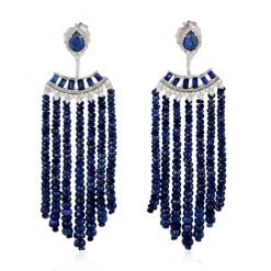 3.00 Inches Long Blue Sapphire Beads Earrings