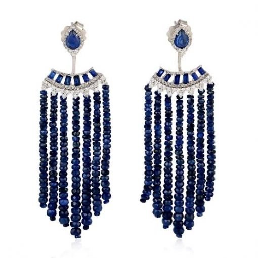 3.00 Inches Long Blue Sapphire Beads Earrings
