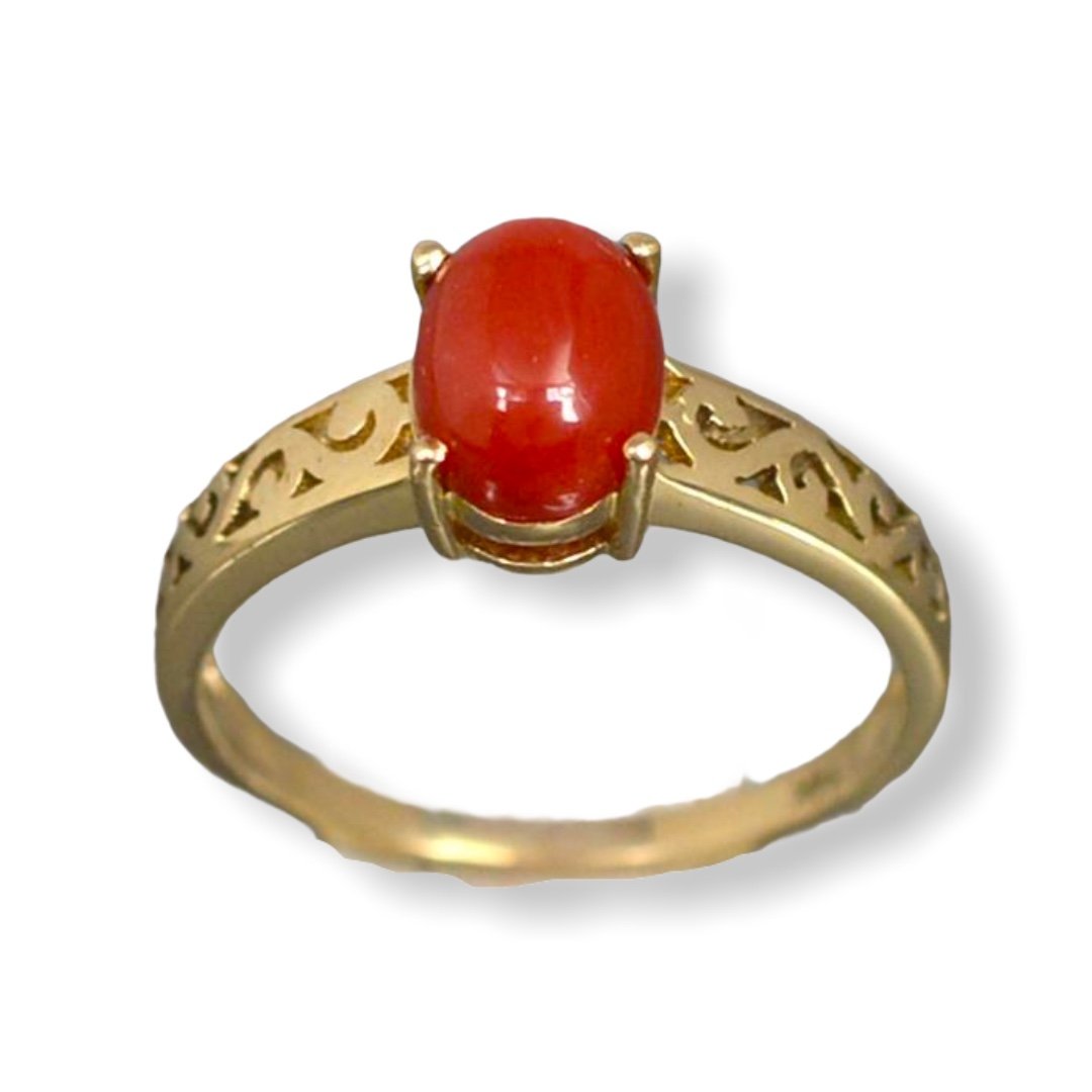 14K Red Coral Ring - Ruby Lane