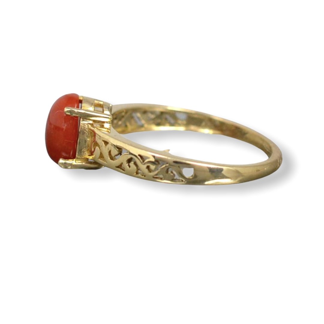 18K Gold Ring with Italian Red Coral – Nature Art Gallery Thailand Jewelry