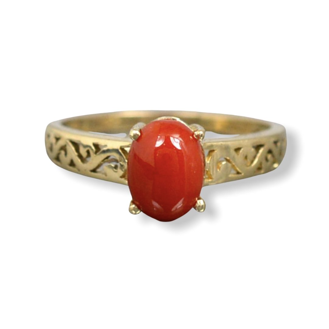 Red Coral Gold Ring (Design AC17) | GemPundit