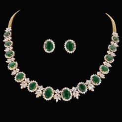 Emerald Statement Necklace with Studs Earrings