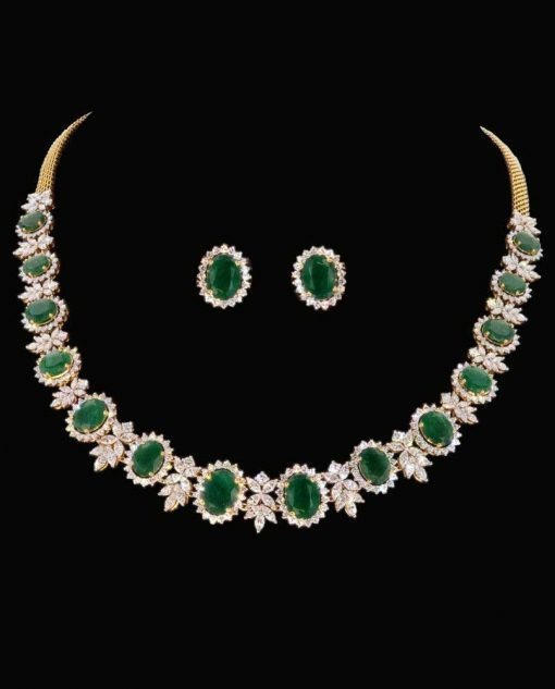 Emerald Statement Necklace with Studs Earrings