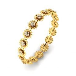 Floral Design Broad Diamond Kada Bangle In 18k Gold