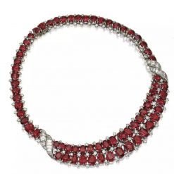Sterling Silver Big Bridal Ruby Necklace