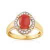 Natural Coral and Diamond Ring in 14k Solid Gold