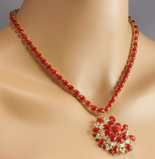 Fine Design Gold Plated Sterling Silver Coral Necklace