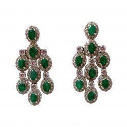 2.2 Inches Long Sterling Silver Emerald Dangle Earrings