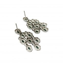 2.2 Inches Long Sterling Silver Emerald Dangle Earrings