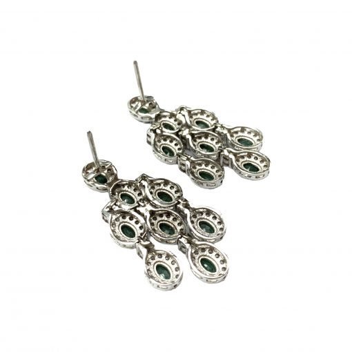 2.2 Inches Long Sterling Silver Emerald Dangle Earrings