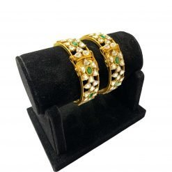 Sterling Silver Zircon Polki Bangles With Emeralds