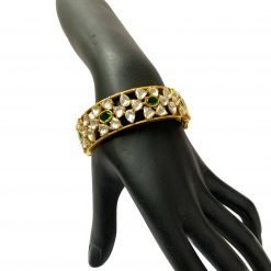 Sterling Silver Zircon Polki Bangles With Emeralds