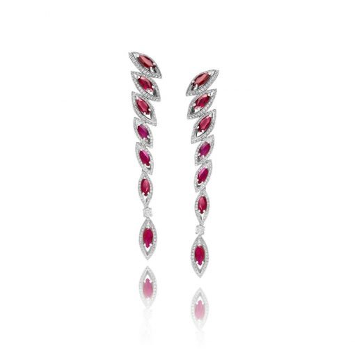 Ruby Necklace with Earrings and Bracelet in Sterling Silver