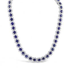 Premium Sapphire Chain Necklace In Sterling Silver