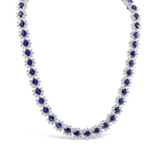 Premium Sapphire Chain Necklace In Sterling Silver