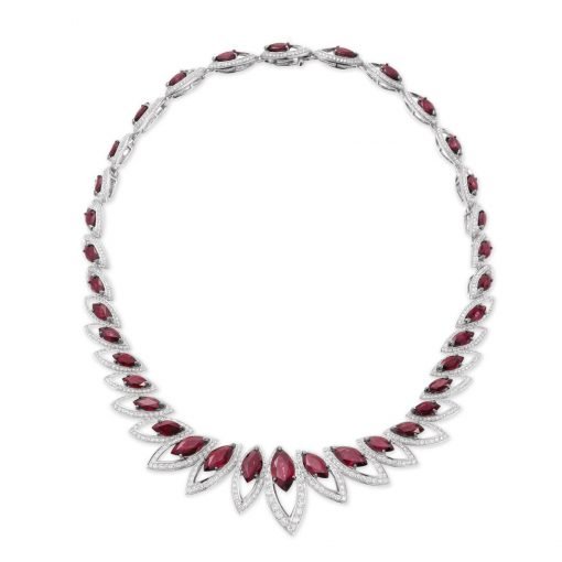 Ruby Necklace with Earrings and Bracelet in Sterling Silver